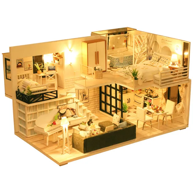 CUTEBEE DIY Dollhouse Kit Wooden Doll Houses Miniature Doll House Furniture Kit Casa Music Led Toys for Children Birthday Gift 1