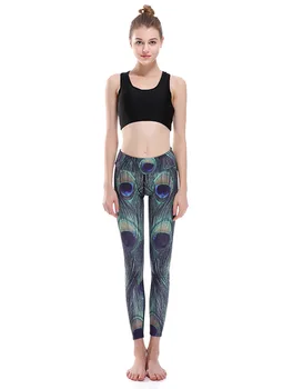

Peacock feathers slim hip-lifting exercise breathable super-elastic dry women's nine-point lady Pants leggings