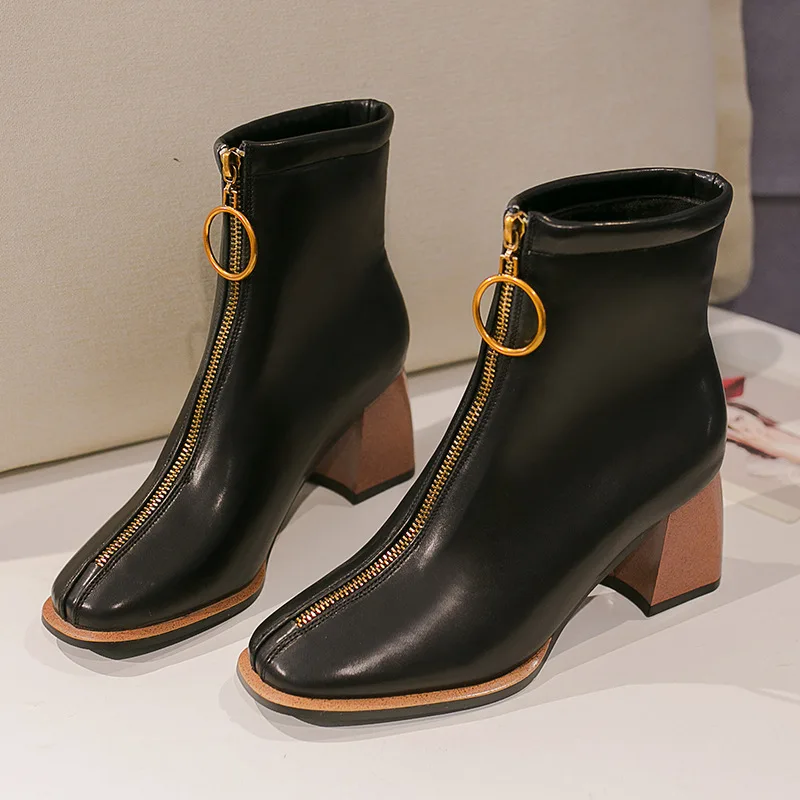 

Martin Boots Women's British-Style Boots Women's 2019 Autumn And Winter Chelsea Front Zipper Short Boots Chunky Heel High Heel B