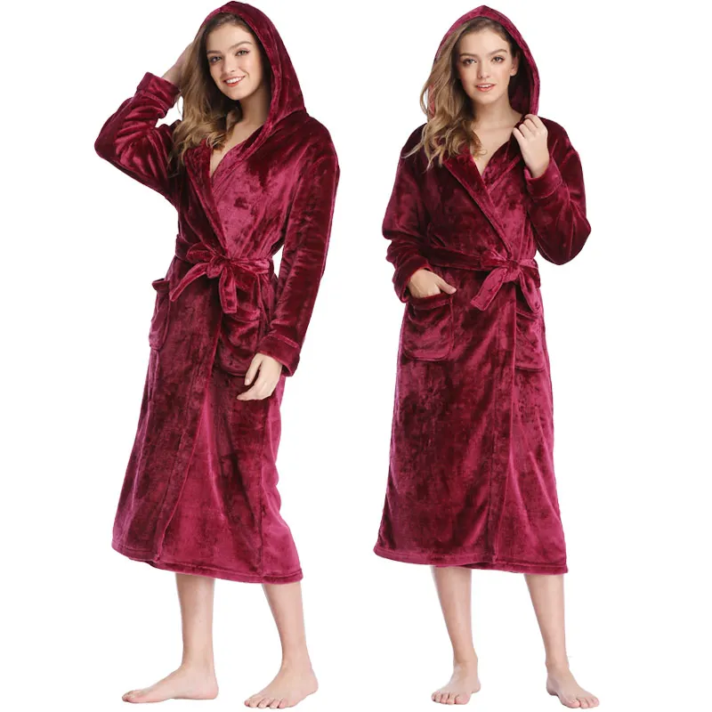 Плюшевые фланелевые халаты больших размеров, зимние теплые длинные халаты с капюшоном, одежда для сна, домашняя одежда, халаты д