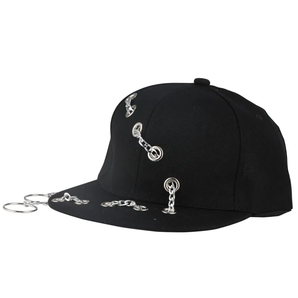 Черный Мужская бейсболка Snapback s женское панк кольцо для пирсинга цепь хип хоп шляпа черная Детская летняя танцевальная баскетбольная Кепка папа приспособленный козырек - Цвет: Черный