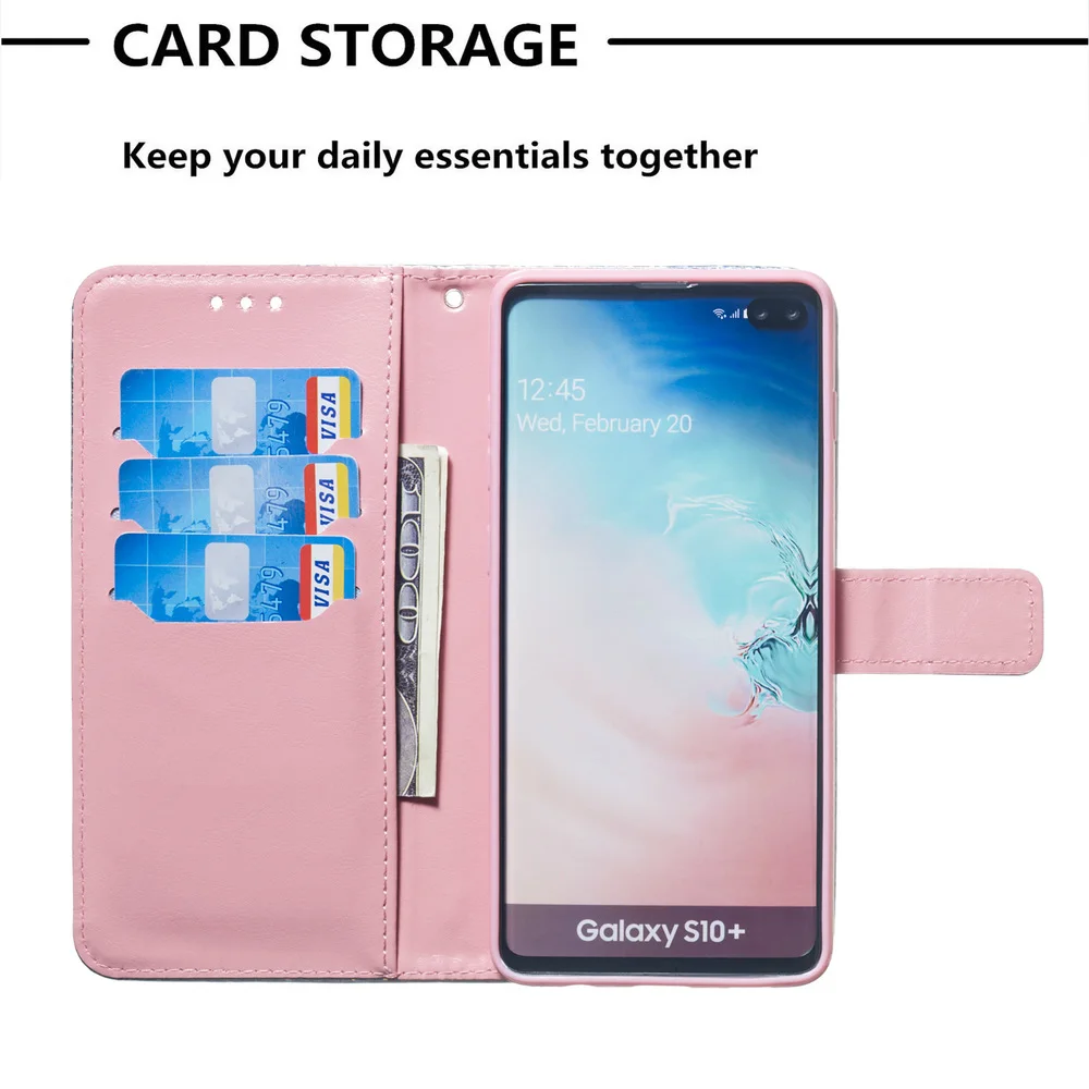 Облегающий чехол для Samsung Galaxy S10 Plus + симпатичный блестящий кожаный с подставкой