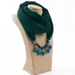 Elegant Girl Beads Necklace Pendant Ring Scarf Multi-style Lady Chiffon Solid Scarf Hijabs Muslim Head Scarve Turban Accessories