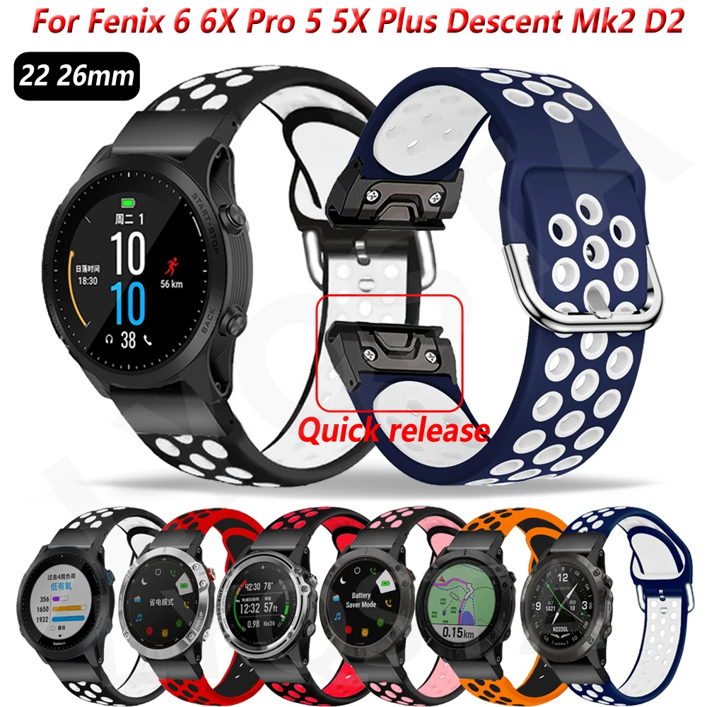 Nuovo 26 22Mm Cinturino A Sgancio Rapido Per Garmin Fenix 6X Pro 5X 3Hr Enduro Descente Mk2 Cinturino Da Polso In Silicone Easyfit Fenix 6 5 Plus