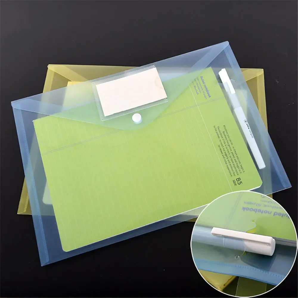 

2pcs Transparent Colorful A4 File Bag Button Closure Folder Bag Document Folder Large Capacity Desk Organizer Office Accessories