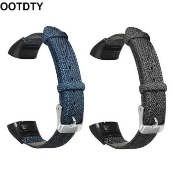 

Denim Pattern Genuine Leather Watchband Wrist Strap Replacement for Huawei Honor Band 5/4 Bracelet Accessories