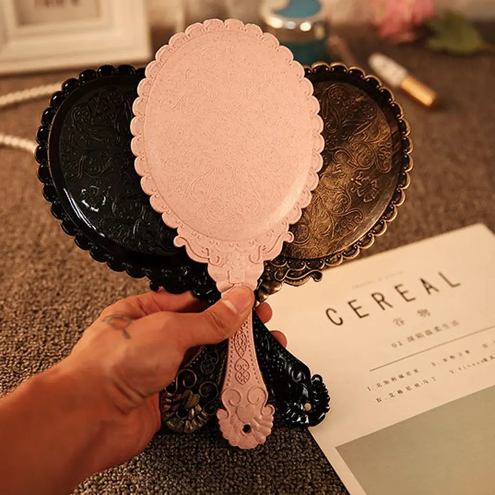 

Creative Retro Pattern Handle Makeup Mirror Makeup Mirror Portable Carry-On Lace Mirror Hand-Held Mirror