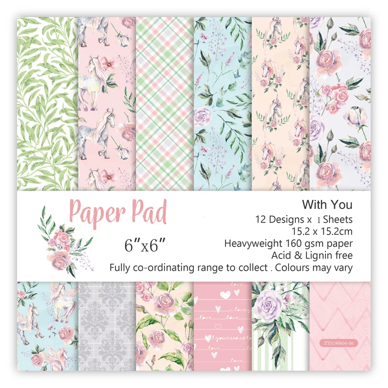 ZFPARTY 12pcs 6" Single-side Printed With you creative papercraft art paper handmade scrapbooking kit set books | Дом и сад
