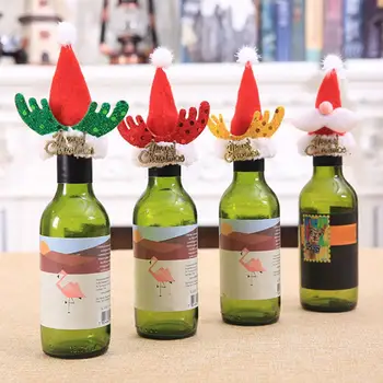 

5Pcs Xmas Deer Horn Wine Bottle Cover Pointed Hat Cap Holiday Party Dining Table Decoration Supplies
