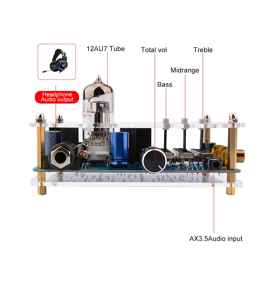 AIYIMA 3,5 мм 12AU7 ламповый усилитель для наушников аудио стерео класса A Мини Предварительный усилитель наушники-преамп с панелью управления тонами