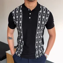 Men's Jacquard Sweater Lapel Short Sleeve Slim Sweater Tshirt New Fashion Casual In Spring And Summer