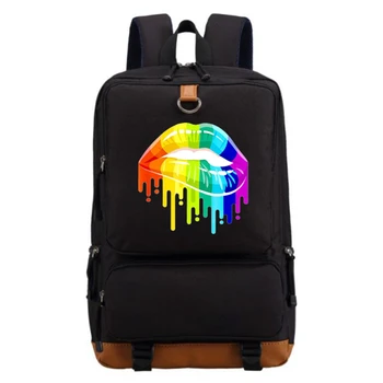 

Black Bags Laptop-Bag Teenager Backpack Leopard Lips Print Women Students School Bag for Girls Travel Bookbag Female Bagpack