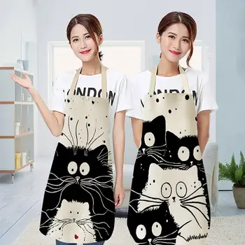 

Kitchen Apron Cute Cartoon Cat Sleeveless Cotton Linen Apron for Men and Women Household Cleaning Tools