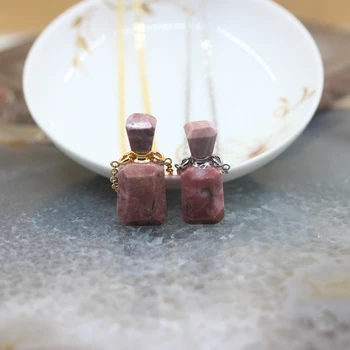 

Natural Rhodonite Perfume Bottle Pendants Plated gold/Silvers Chain,Faceted Nugget Essential Oil Diffuser Vial Jewelry Wholesale