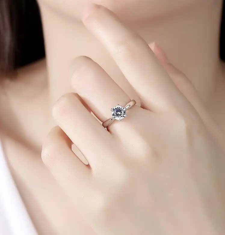 Настоящее 925 пробы серебро 1ct предложение кольцо для женщин Lover Girlfriend Solitaire AAA циркон камень зубец настройки кольцо ювелирные изделия