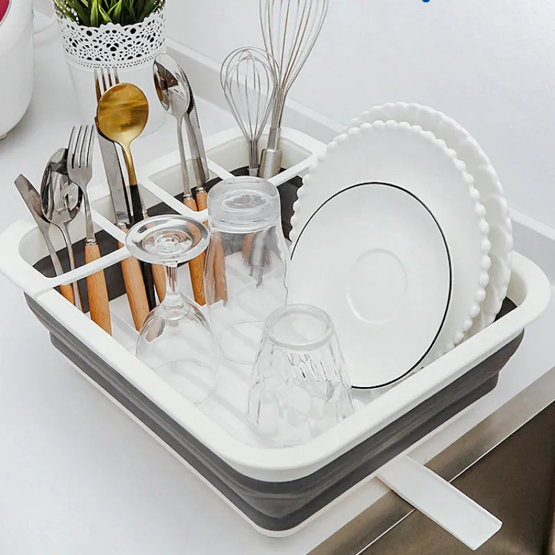 Пластиковая кухонная легкая корзина для экономии пространства Складная Сушилка для сушки посуды и сушилка со столовыми принадлежностями AP72615