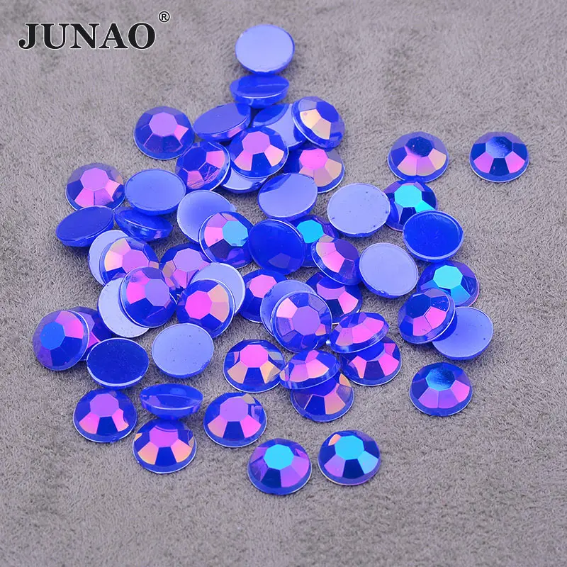 Blue AB JUNAO 6, 7, 8 мм, блестящие стразы цвета шампанского, AB Crsytal, аппликация, круглые кристаллы, камни, плоская задняя сторона, акриловые стразы, украшение из драгоценных камней - Цвет: Blue AB