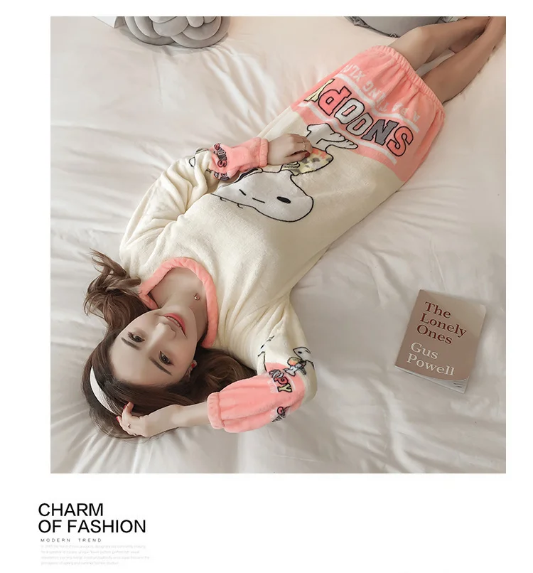 Winter Thick Warm Flannel Nightgowns For Women Long Sleeve Coral Velvet Night Dress Girls Cute Cartoon Sleepwear Nightdress