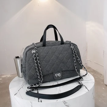 

Quilted Lingge Boston Bag Space Cotton Luxury Handbags Women Bags Designer Large Capacity High Quality Big Bags for Women 2020
