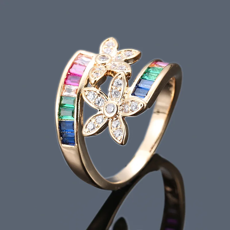 High Quality Cute Female Ladies Rainbow Zircon Stone Ring Silver Yellow Gold Color Love Rings For Women Romantic Promise Wedding | Украшения