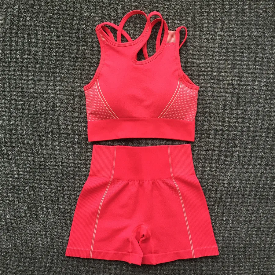 Yoga Set Women Sleeveless Sport Suit Workout Gym Clothes Fitness Sports Bra High Waist Shorts 2 Piece Utra Seamless Sportswear