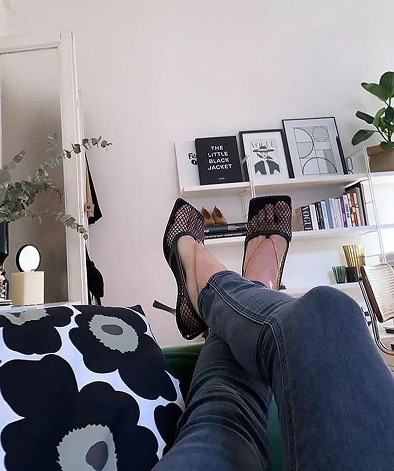 Summer New Mesh Hollow Women Pumps Square Toe Metal Chain Stiletto Heel Shoes Woman Sexy Slip On Ladies High Heels Shoes Sandals (20)