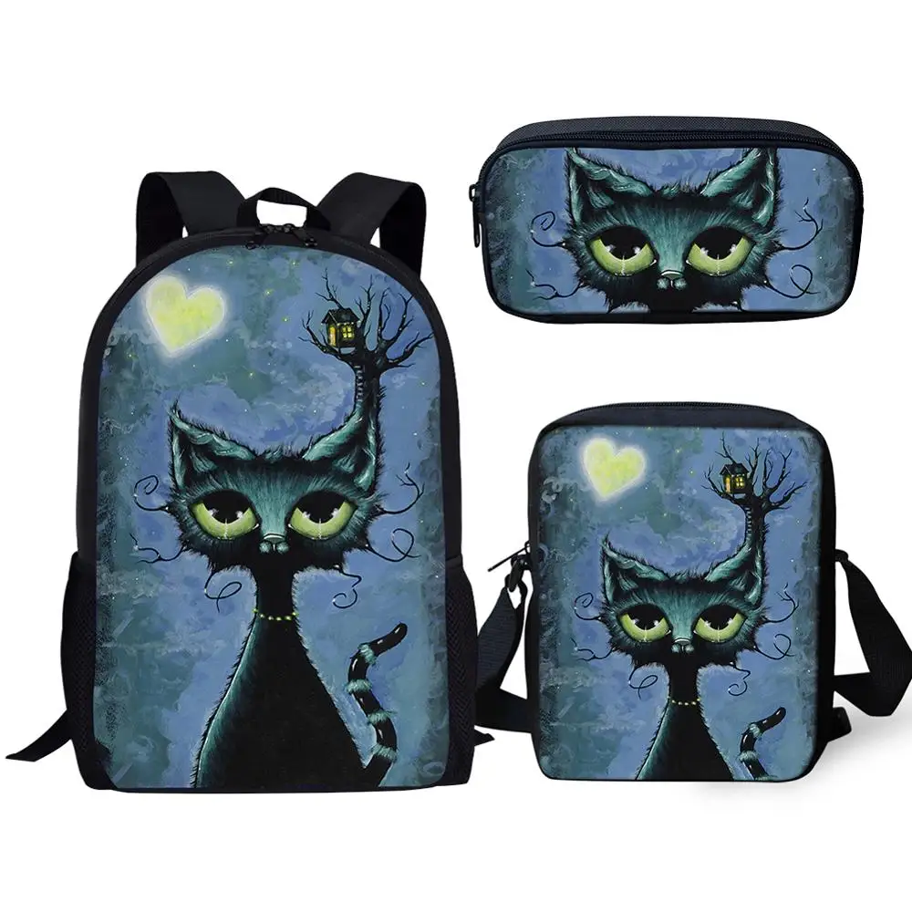 Школьный рюкзак 3 шт./компл. для детей в готическом стиле с изображением котенка