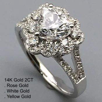 

14K White Gold 2 Carat Moissanite Diamond Ring Women Heart Cute Romantic Wedding Party Engagement Anniversary Ring 2 Ct D Color