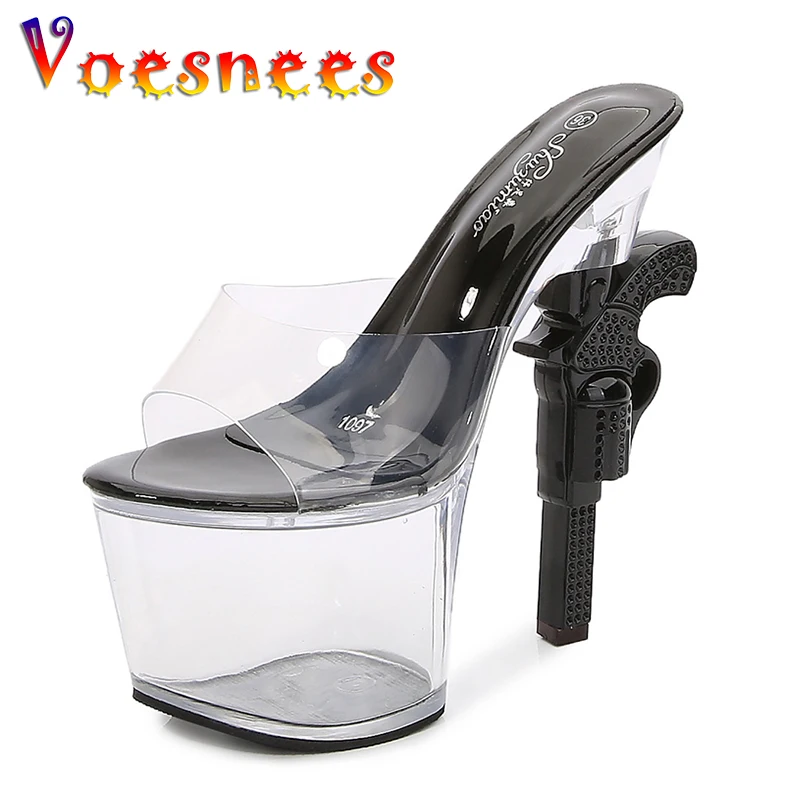 

Voesnees Clear Slippers Sexy Show Women Shoes Transparent Sandals 17cm High Heel Female Fashion Stripper Shoes Platform Heels