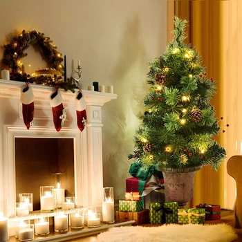 

5 Ft LED Red Berries Pine Cones Artificial Christmas Tree Realistic Appearance Dense PVC Needles Sturdy Metal Stand Tree