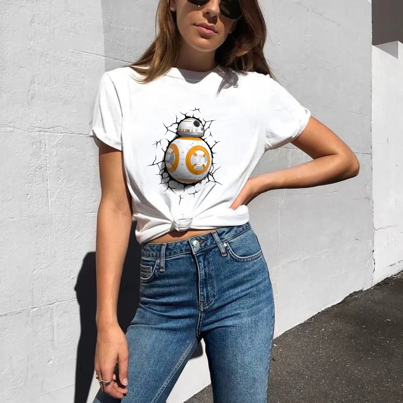 Эффектная женская футболка, BB-8 на ходу, забавная футболка с принтом, дизайн "Звездные войны", Футболка для девочек, летняя белая повседневная одежда