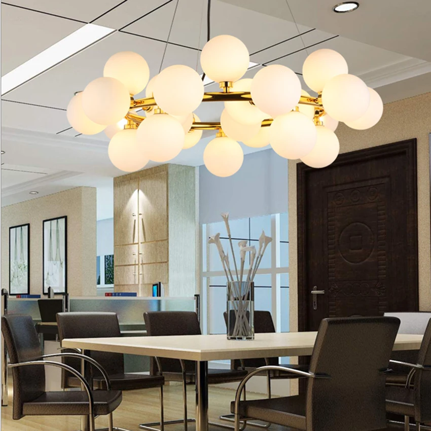 Nordic LED Glass Magic Beans Chandelier Lighting Postmodern Indoor Decoration Lamp Living Room Restaurant Bedroom Light Fixtures