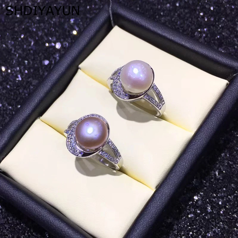 

SHDIYAYUN Fine Pearl Ring Jewelry Natural Freshwater Pearl 925 Sterling Silver For Women Zircon Ellipse Rings Wedding Wholesale