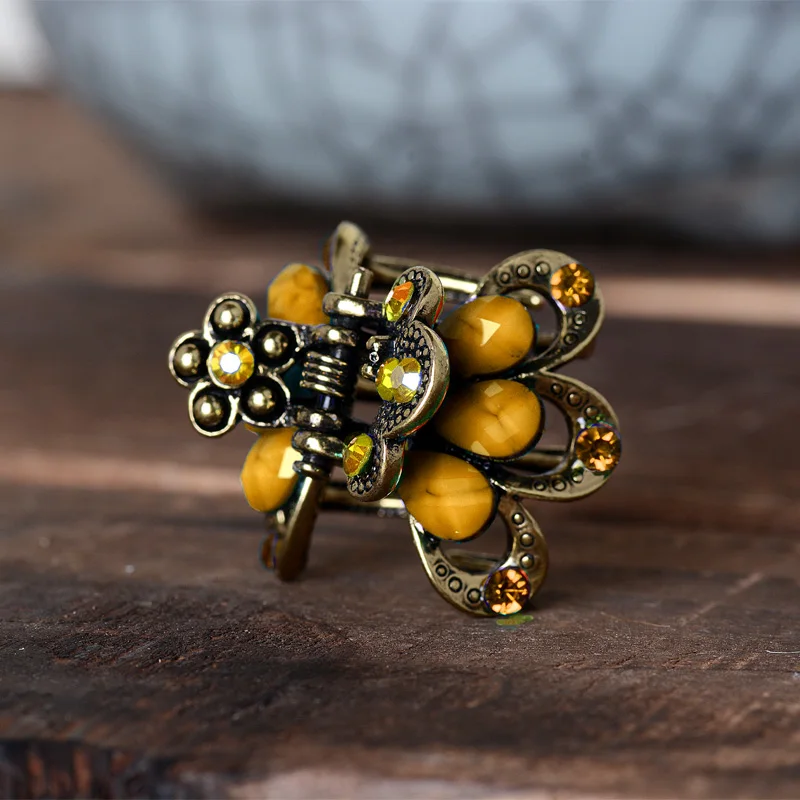 Vintage Flower Hair Claw Rhinestone Hair Clip Hairpin Antique Bronze Small Claws Accessories