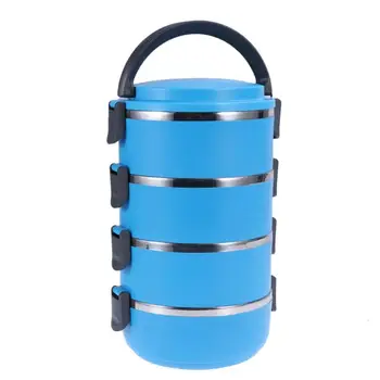 

Four Tiers Stainless Steel Thermal Insulated Lunch Box Lock Container Food Storage Boxes (Blue)