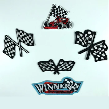 

Racing Car Motorcycle Winner Symbol Patch Embroidered DIY Grid Racing Flag Sticker for Clothes Apparel Garment Badge Wholesale