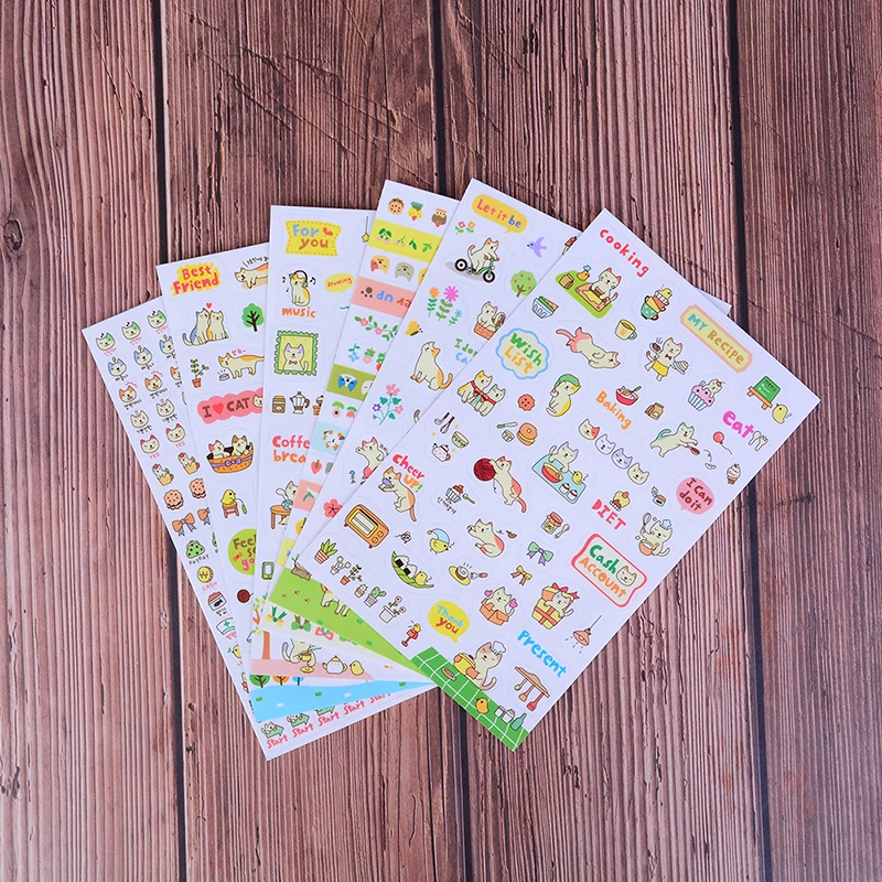 

6pcs/set Kawaii Paper Stickers Cartoon Cat Sticky Paper for Kids Gift DIY Scrapbooking Stickers Stationery Random Style