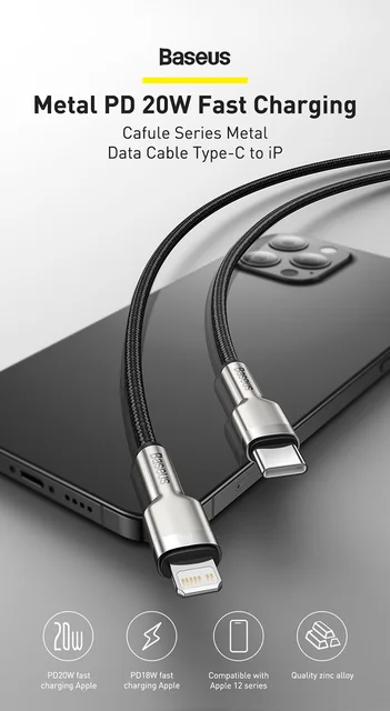 Baseus C Câble Usb Pour Iphone 12 Pro Max Pd 20w Charge Rapide
