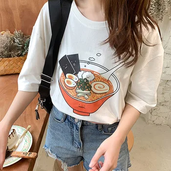 

Newest Summer Hand-Pulled Noodle Print Cotton T Shirt Women Funny T Shirt Women 90s Hip Hop Punk Shirt Hipster Streetwear
