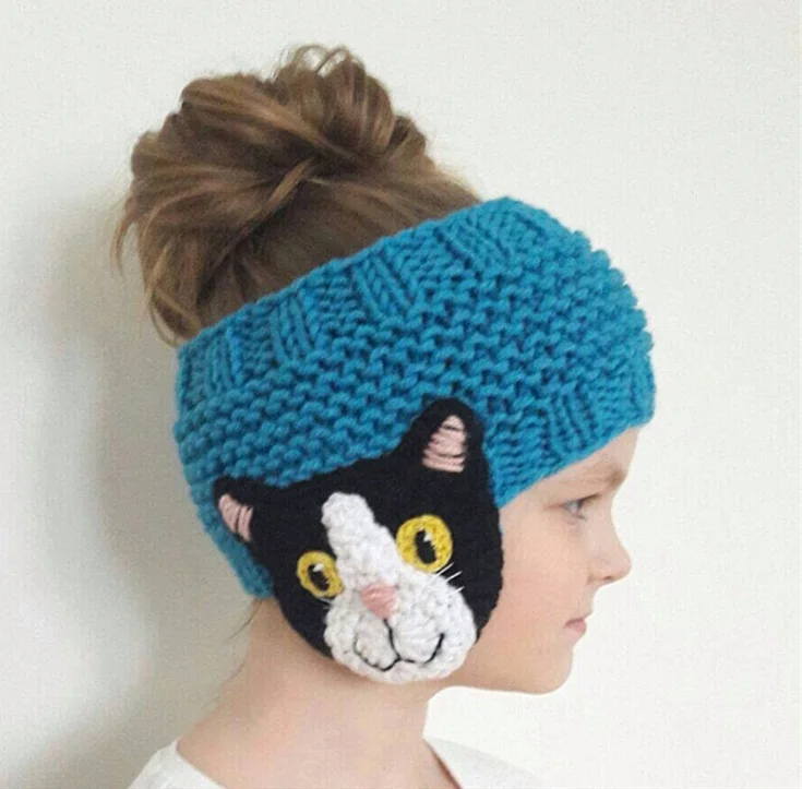 

Fall and Winter 2019 New Kids Wool Cap Knitted Ear Protector Handmade Horsetail Head Cartoon Animal Ear Cap