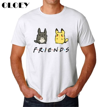 

Totoro Pokemon Friends T Shirt Men Japan Anime Spirit Away Pikachu Male Clothes Studio Ghibli Cartoon Tee Miyazaki Hayao Tops