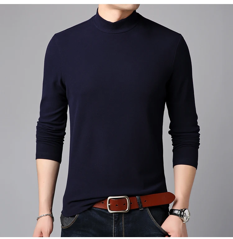 Осенне-зимняя мужская Нижняя майка мужская приталенная футболка с длинными рукавами Мужская Повседневная футболка с высоким воротником Брендовые мужские Топы И Футболки