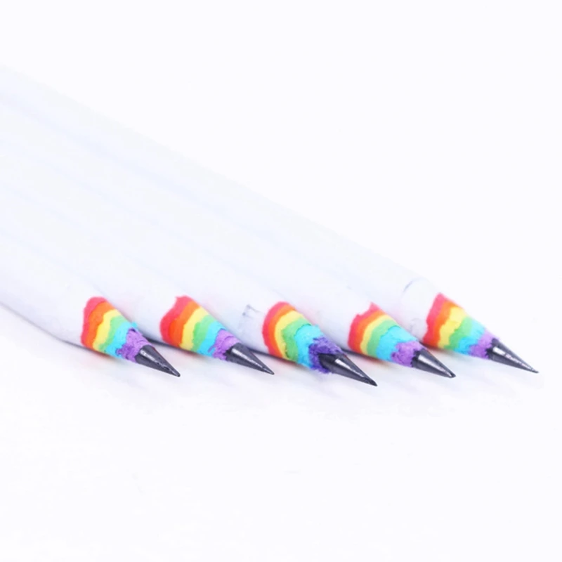 5Pcs Creative Environmental Protection Pencil Paper Material Rainbow Pencil Black Pencil School Office Stationery Supplies