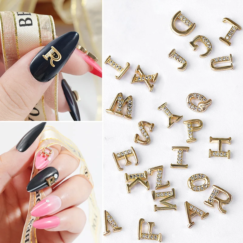 

Mtssii 1pcs Nail Art Metal Rhinestones 3D Charms Letters Alphabet Zircon Nail Decals Metallic Studs Manicure 3D Nail Art Decor