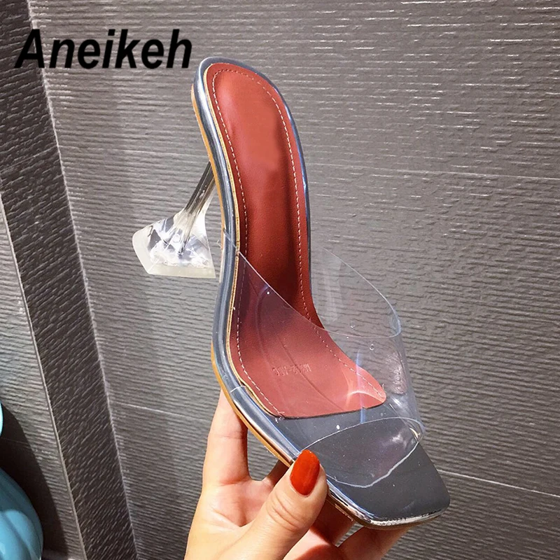 Aneikeh; коллекция года; Серебристые прозрачные женские босоножки из ПВХ; туфли на высоком каблуке с открытым носком и кристаллами; женские туфли-лодочки из плексигласа на шпильке с ремешком на пятке