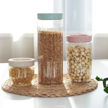 

Kitchen Transparent Food Storage Container With Lids Durable Seal Pot Cereal Grain Bean Rice Sealed Plastic Milk Powder Jar