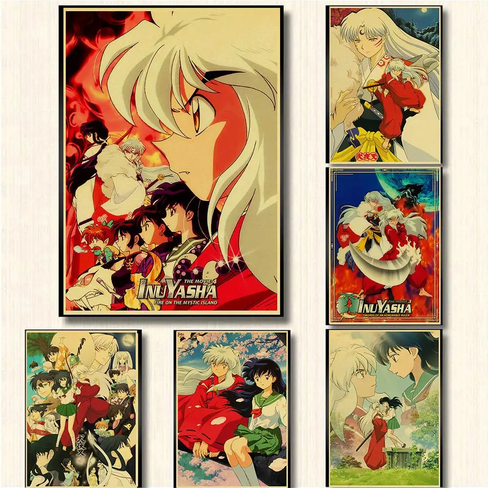 Classic Anime Inuyasha Series  Kraft Paper  Retro Posters Painting Wall Poster Modern Art Poster For Kids Room/Bar Decor