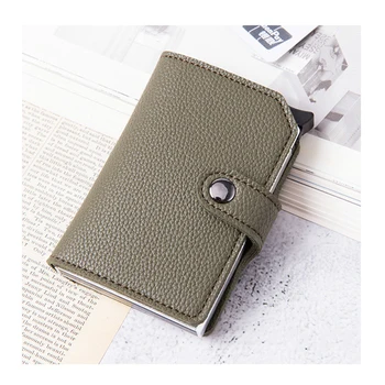 

YAMBUTO Rfid Blocking Protection Button Wallet Women Fashion Credit Card Holder Metal Aluminum Pop-up ID Card Case Mini Wallet