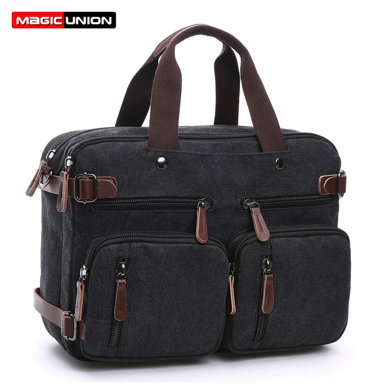 

MAGIC UNION Convertible Backpack Men Canvas Shoulder Bag Laptop Case Bag Business Multi-Functional Travel Rucksack
