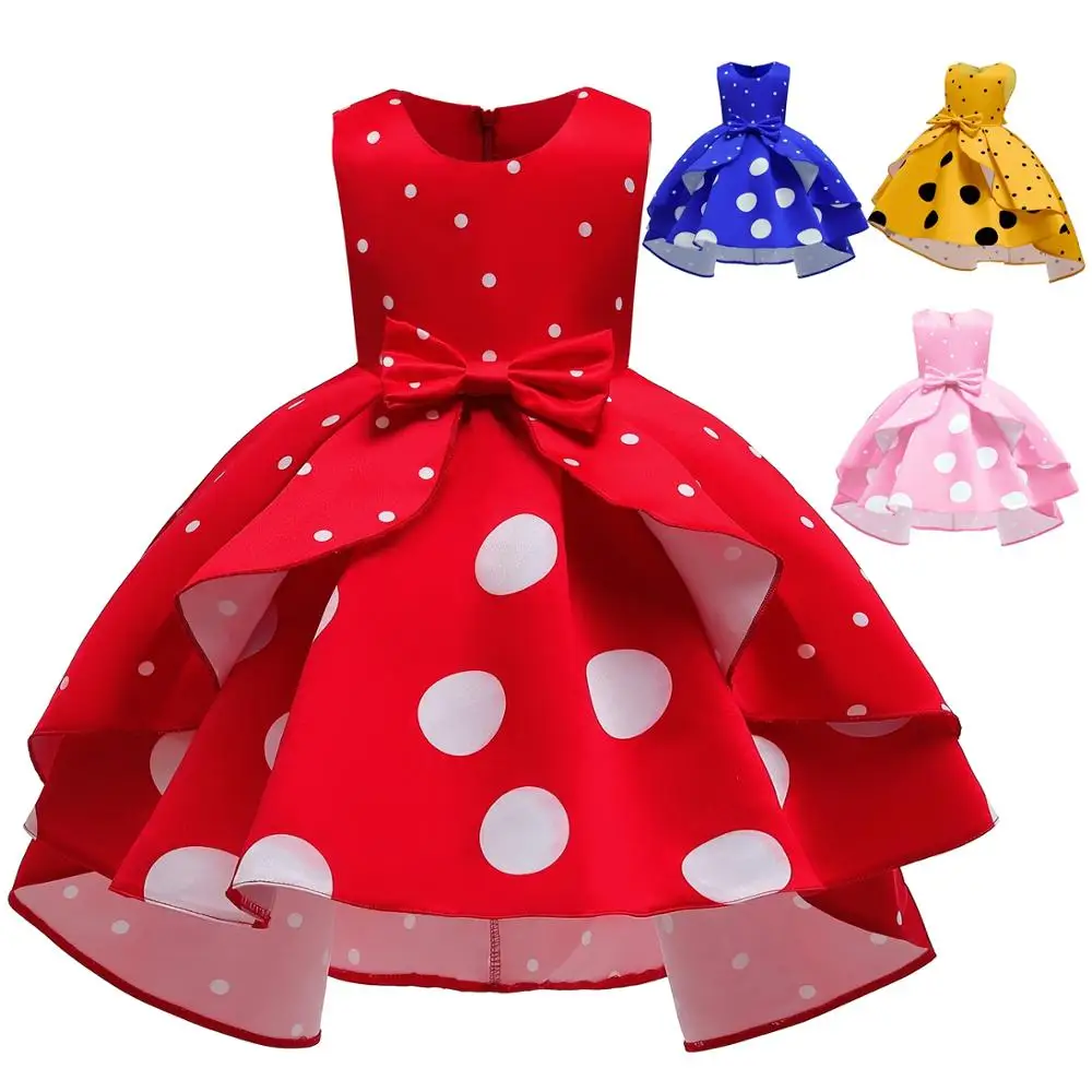 TONGTONGMI Children's Cute Gown Kids Kawaii Clothes For Christmas Wedding Party Polka Dot Retro Princess Flower Girl Dress | Детская